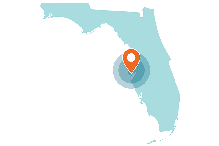 Illustrated map of Florida with a pin showing the new market in St. Petersburg