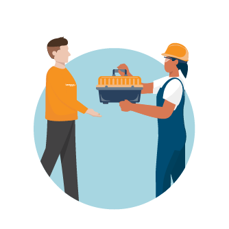 Icon Illustration of a tradesperson receiving an equipment set