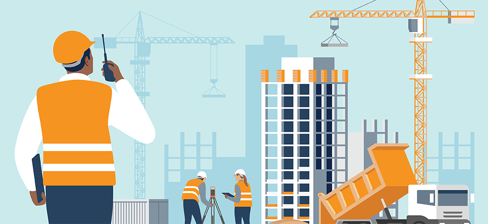 Illustration of a site superintendent and surveyors on a jobsite