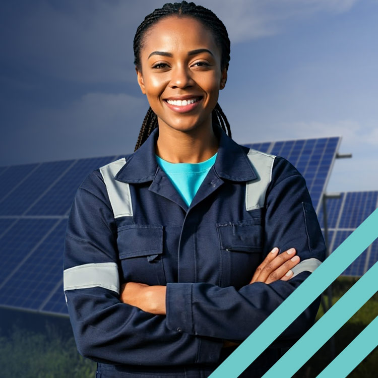 Woman standing in a solar field